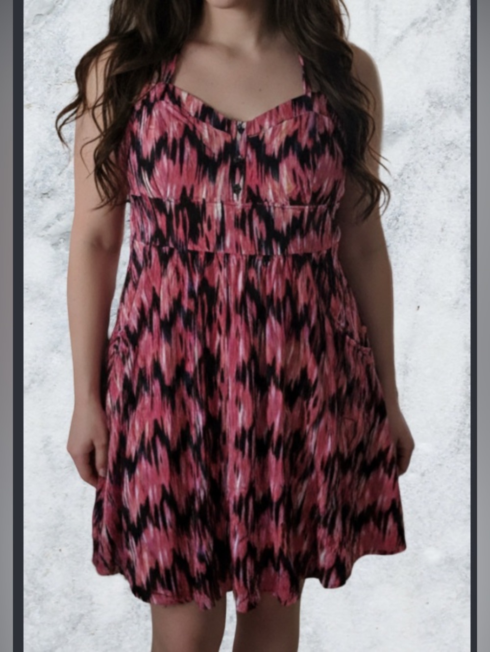Express Pink and Black Printed Halter Summer Dress